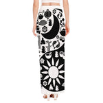 Black And White Japanese Yin Yang Print High Slit Maxi Skirt