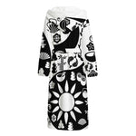 Black And White Japanese Yin Yang Print Hooded Bathrobe