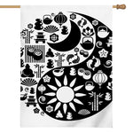 Black And White Japanese Yin Yang Print House Flag