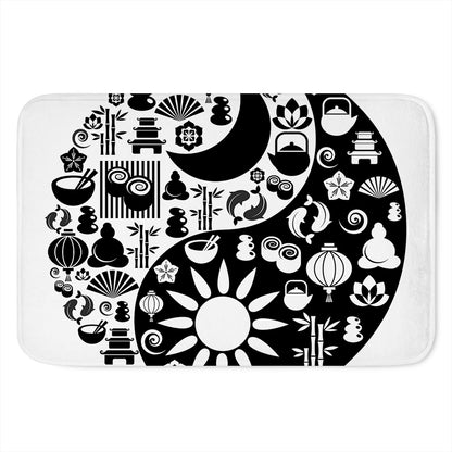 Black And White Japanese Yin Yang Print Indoor Door Mat