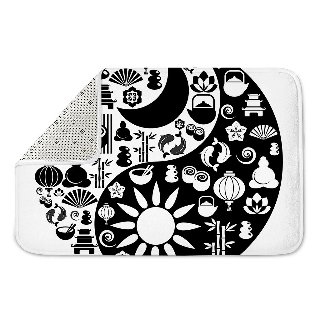 Black And White Japanese Yin Yang Print Indoor Door Mat