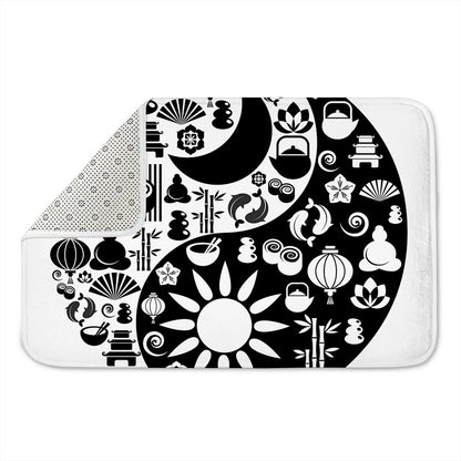 Black And White Japanese Yin Yang Print Indoor Door Mat