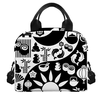 Black And White Japanese Yin Yang Print Insulated Lunch Bag