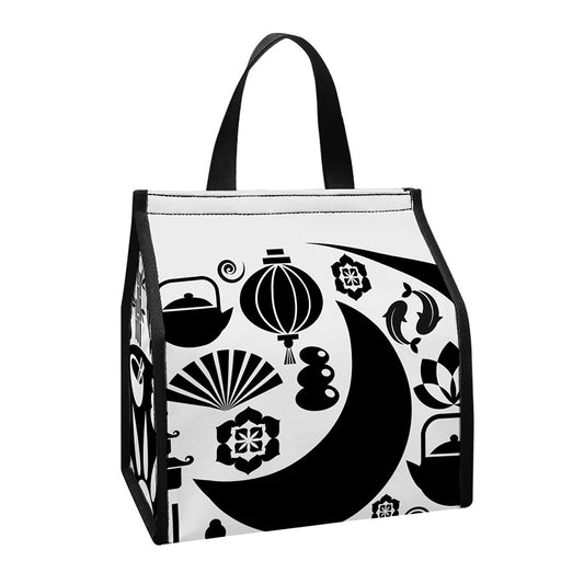 Black And White Japanese Yin Yang Print Insulated Lunch Tote