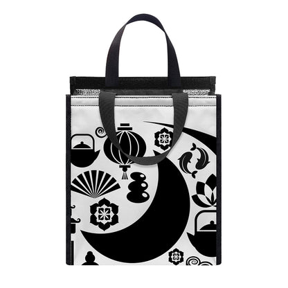 Black And White Japanese Yin Yang Print Insulated Lunch Tote