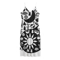 Black And White Japanese Yin Yang Print Jersey Midi Cami Dress
