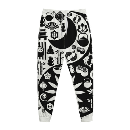 Black And White Japanese Yin Yang Print Jogger Pants