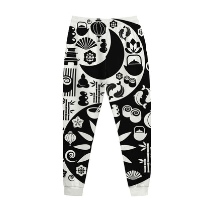 Black And White Japanese Yin Yang Print Jogger Pants