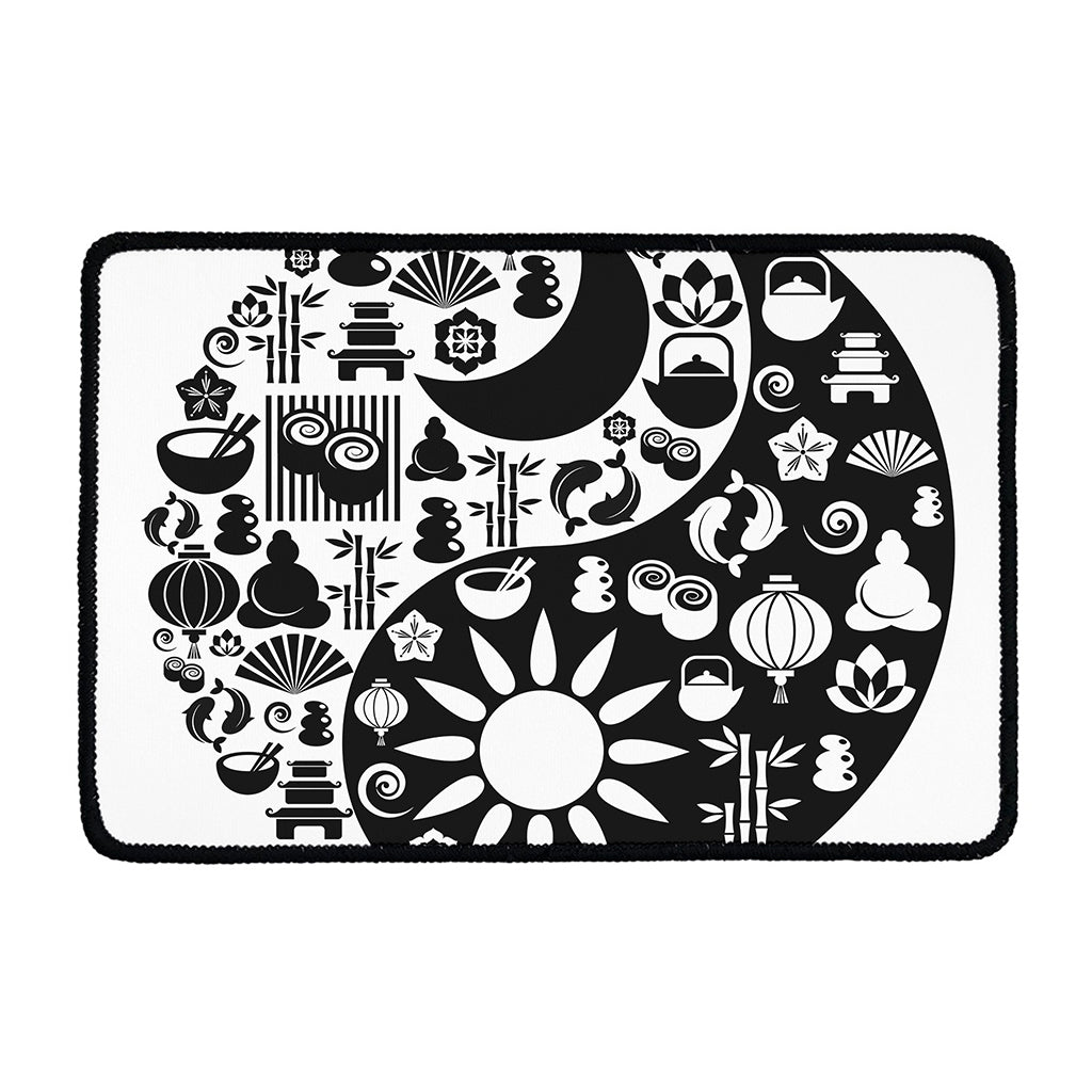 Black And White Japanese Yin Yang Print Kitchen Mat