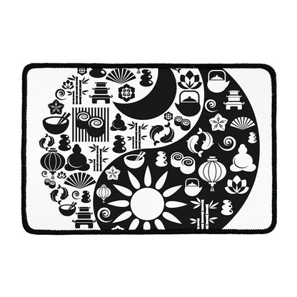 Black And White Japanese Yin Yang Print Kitchen Mat