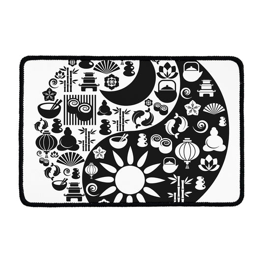 Black And White Japanese Yin Yang Print Kitchen Mat