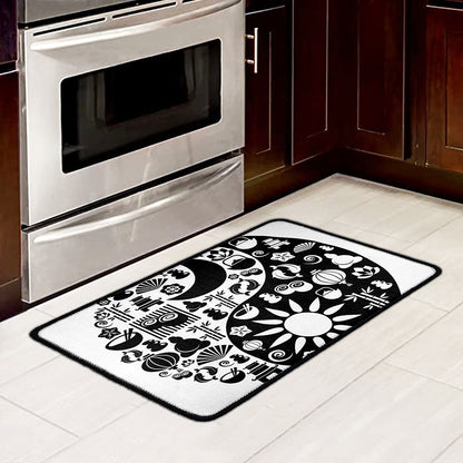 Black And White Japanese Yin Yang Print Kitchen Mat