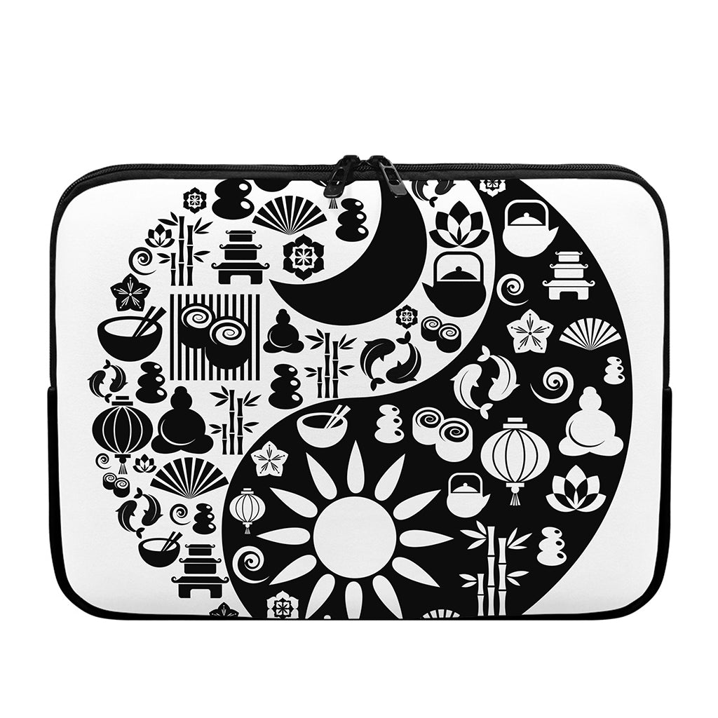 Black And White Japanese Yin Yang Print Laptop Sleeve