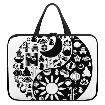 Black And White Japanese Yin Yang Print Laptop Sleeve With Handle