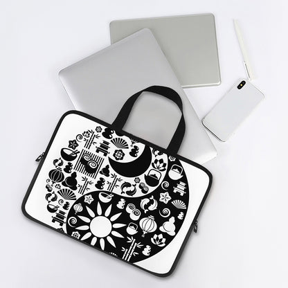 Black And White Japanese Yin Yang Print Laptop Sleeve With Handle