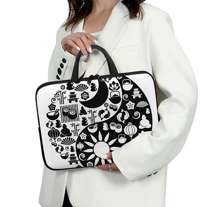 Black And White Japanese Yin Yang Print Laptop Sleeve With Handle