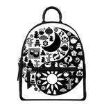 Black And White Japanese Yin Yang Print Leather Backpack