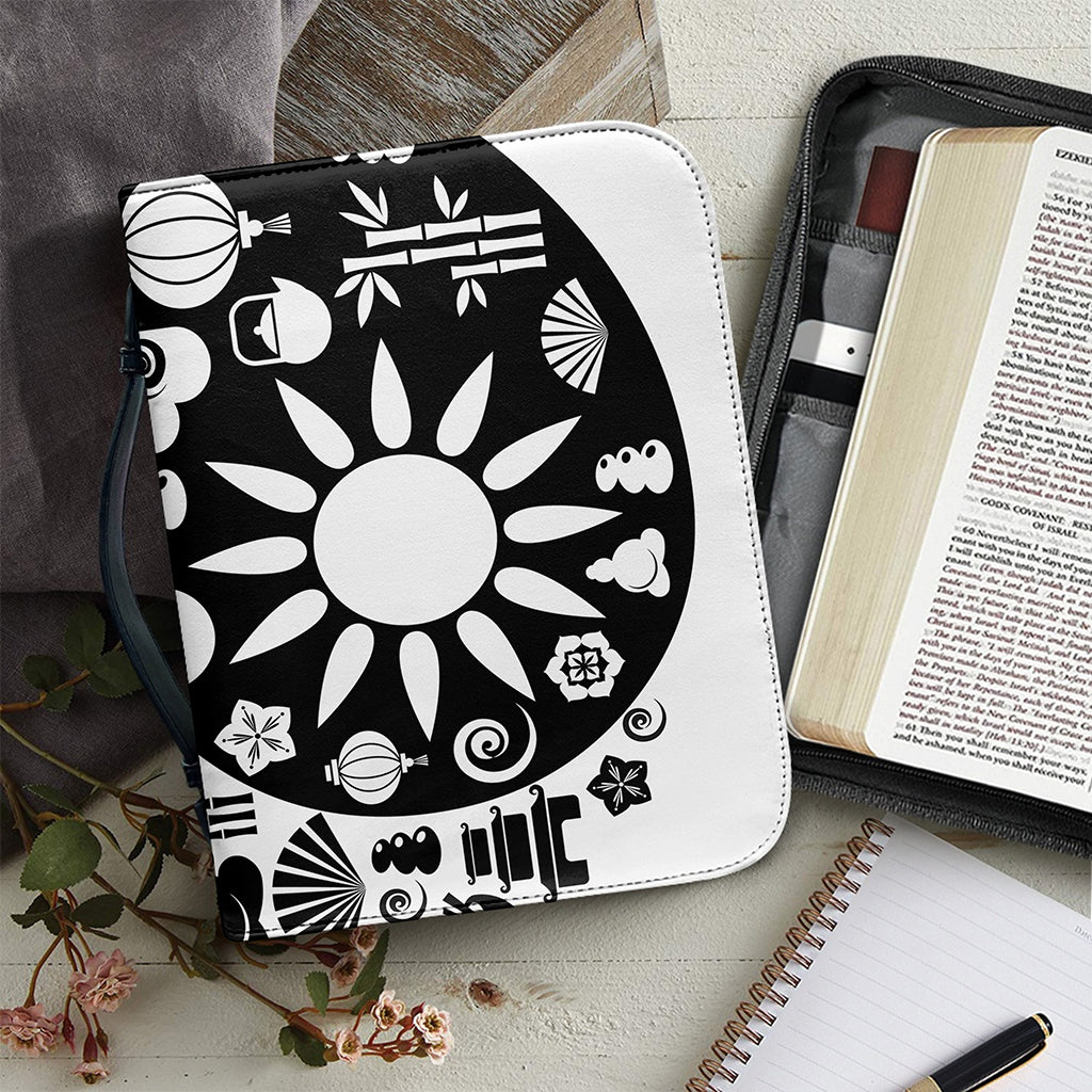 Black And White Japanese Yin Yang Print Leather Bible Cover