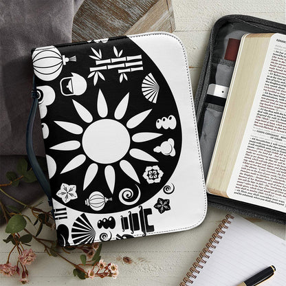 Black And White Japanese Yin Yang Print Leather Bible Cover