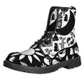 Black And White Japanese Yin Yang Print Lace-Up Boots
