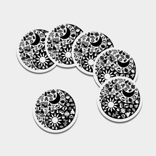 Black And White Japanese Yin Yang Print Leather Coaster Set