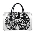 Black And White Japanese Yin Yang Print Leather Duffel Bag