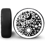Black And White Japanese Yin Yang Print Leather Spare Tire Cover