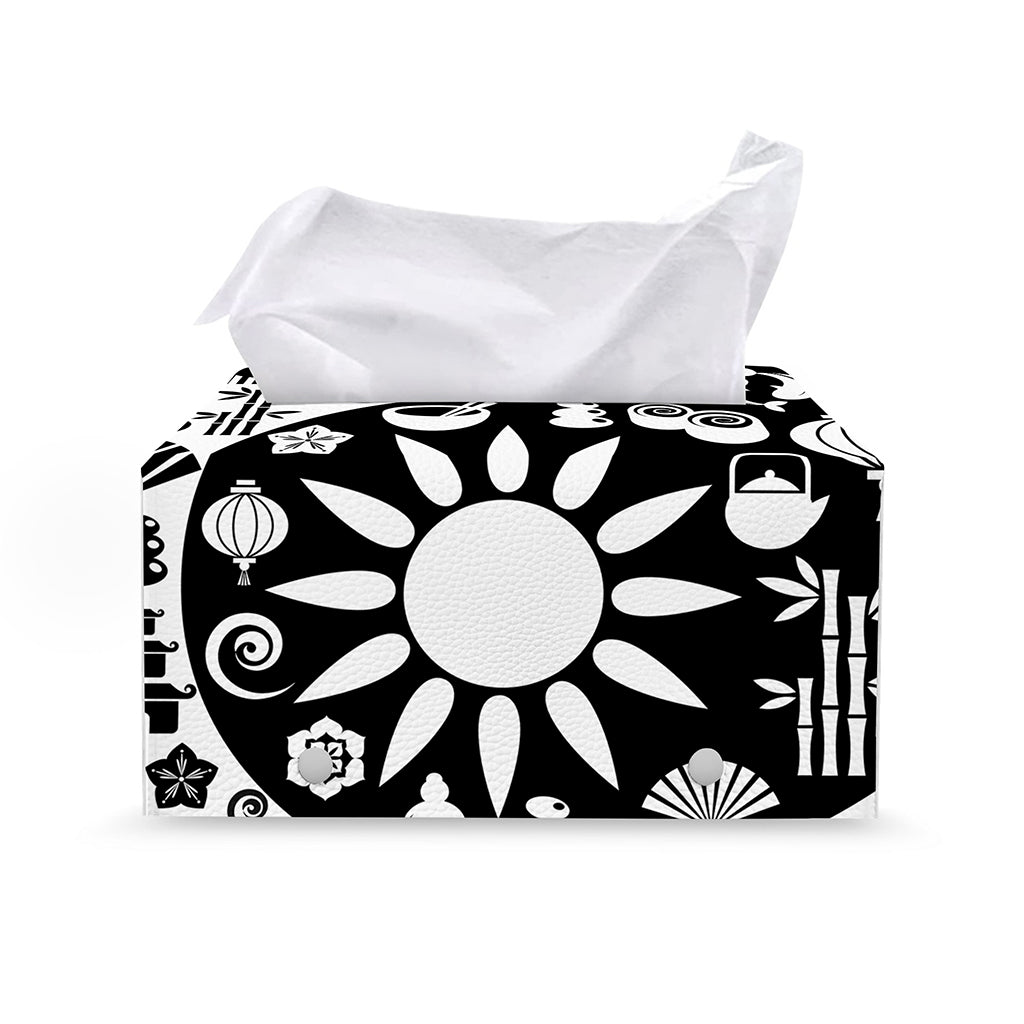 Black And White Japanese Yin Yang Print Leather Tissue Box Cover