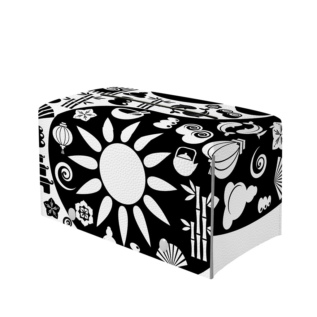 Black And White Japanese Yin Yang Print Leather Tissue Box Cover