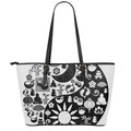 Black And White Japanese Yin Yang Print Leather Tote Bag With Zipper