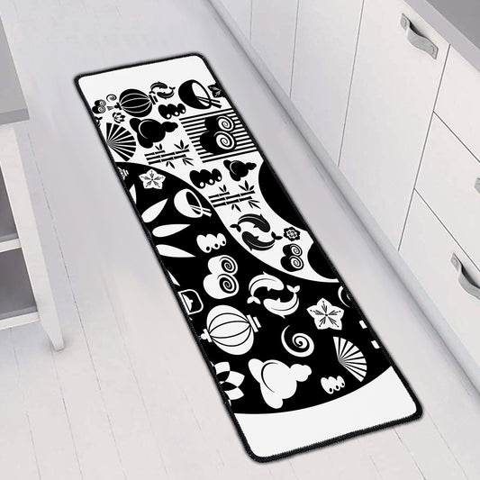 Black And White Japanese Yin Yang Print Long Kitchen Mat