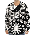 Black And White Japanese Yin Yang Print Long Sleeve Baseball Jersey