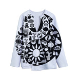 Black And White Japanese Yin Yang Print Long Sleeve Short Coat