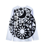 Black And White Japanese Yin Yang Print Long Sleeve Short Coat