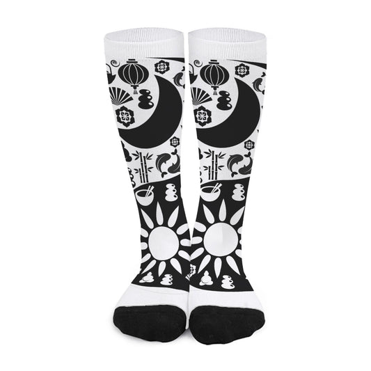 Black And White Japanese Yin Yang Print Long Socks