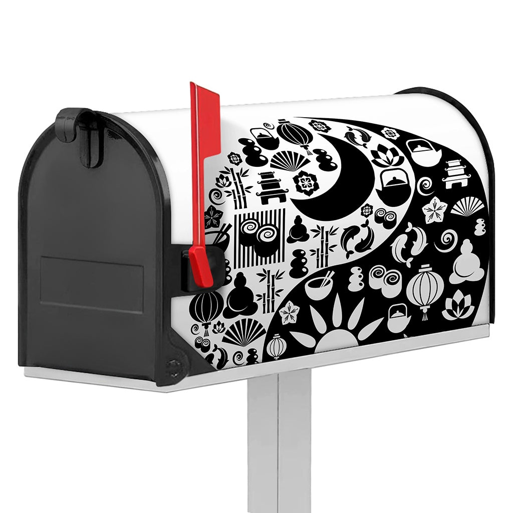 Black And White Japanese Yin Yang Print Mailbox Cover