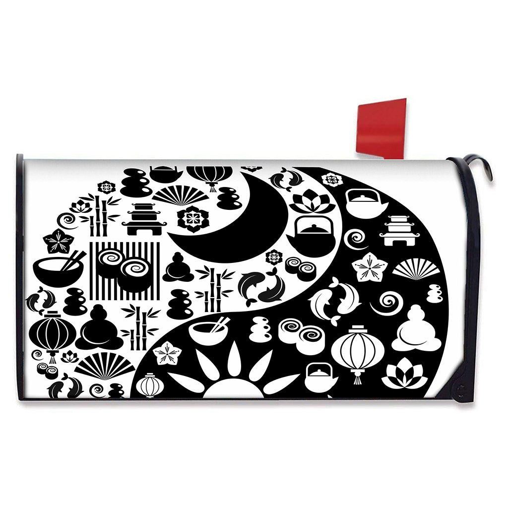 Black And White Japanese Yin Yang Print Mailbox Cover