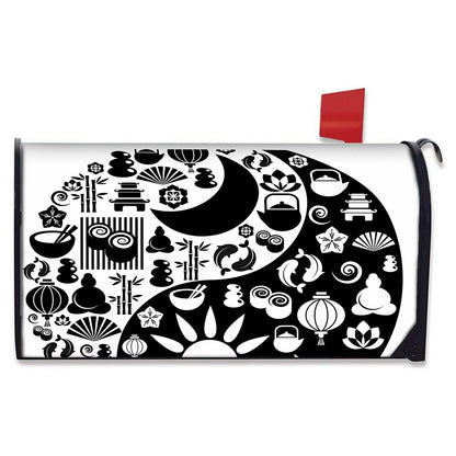 Black And White Japanese Yin Yang Print Mailbox Cover