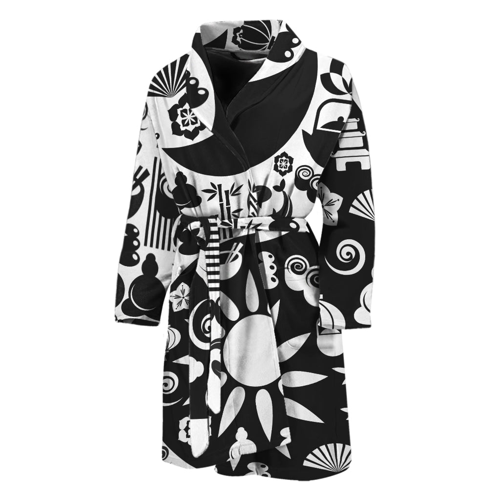 Black And White Japanese Yin Yang Print Men's Bathrobe