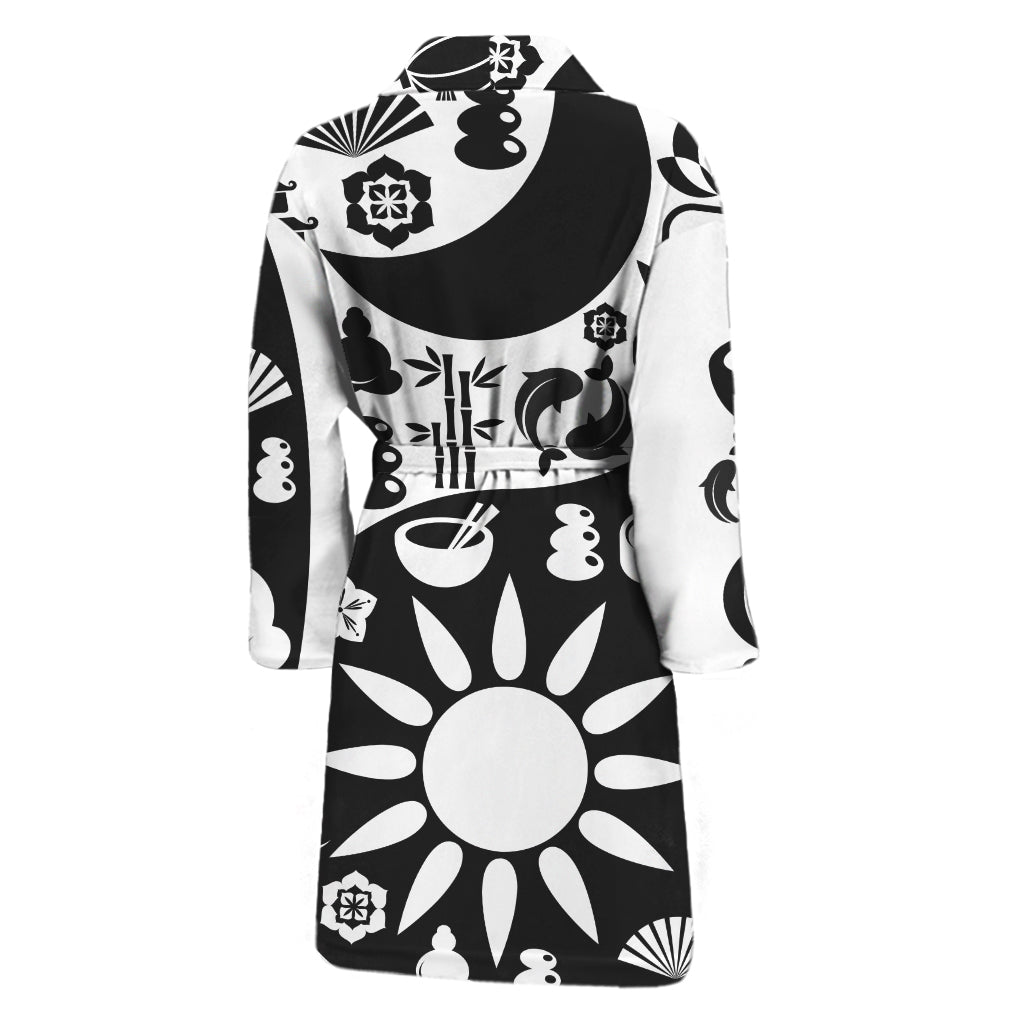 Black And White Japanese Yin Yang Print Men's Bathrobe