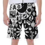 Black And White Japanese Yin Yang Print Men's Beach Shorts