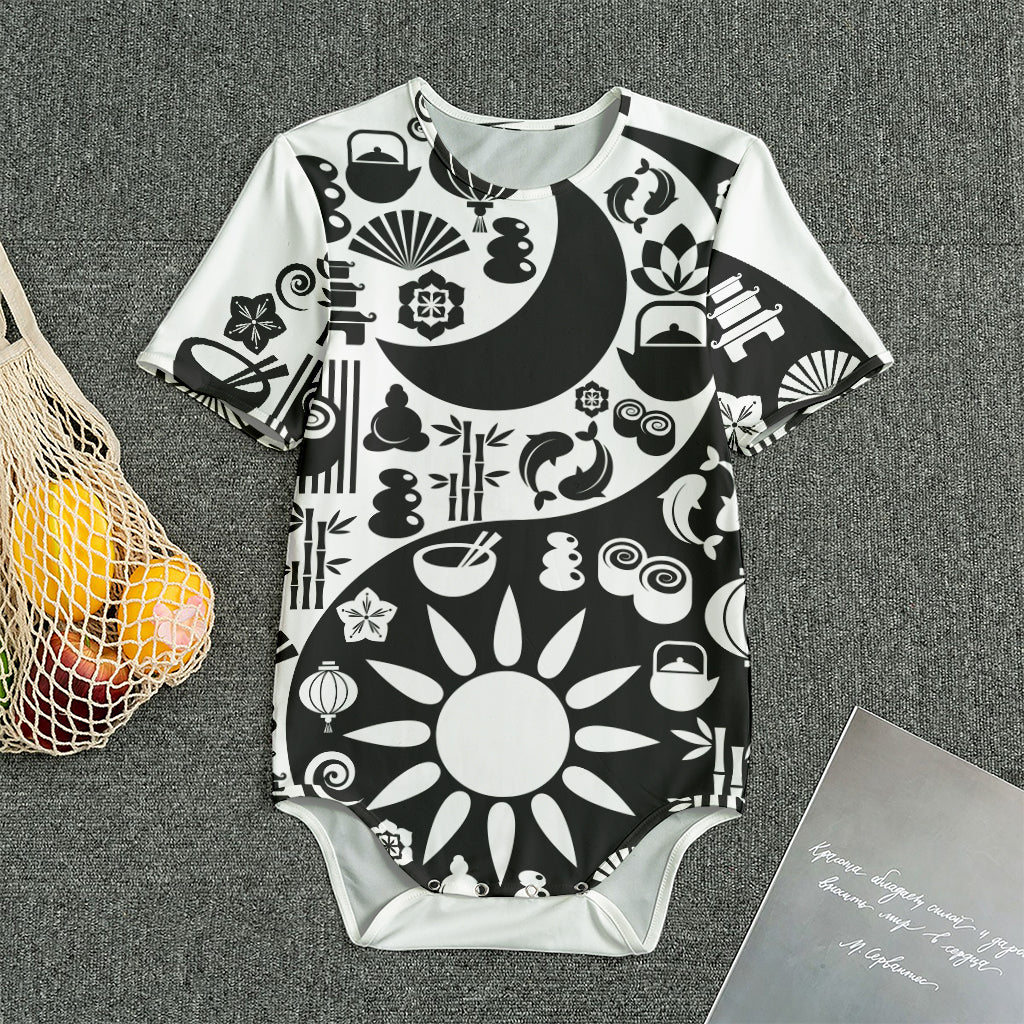 Black And White Japanese Yin Yang Print Men's Bodysuit
