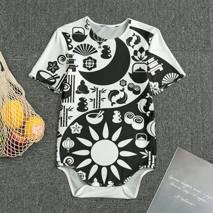 Black And White Japanese Yin Yang Print Men's Bodysuit
