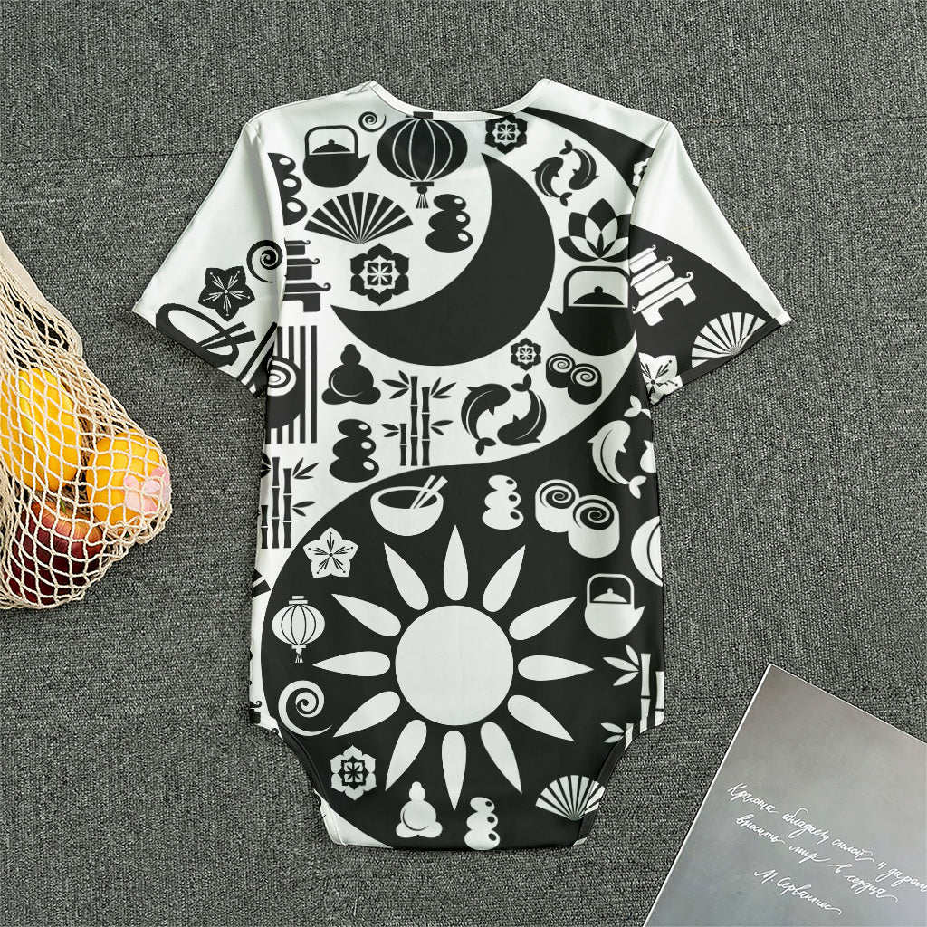 Black And White Japanese Yin Yang Print Men's Bodysuit