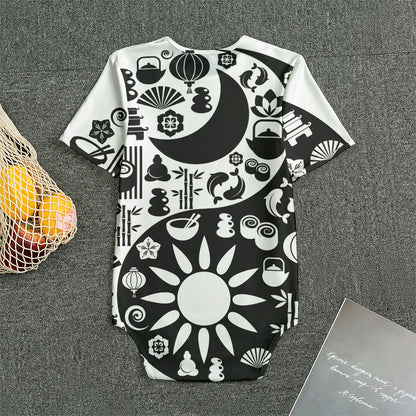 Black And White Japanese Yin Yang Print Men's Bodysuit