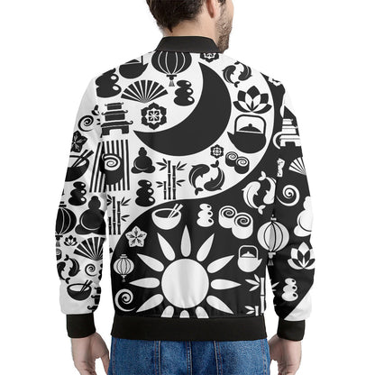 Black And White Japanese Yin Yang Print Men's Bomber Jacket