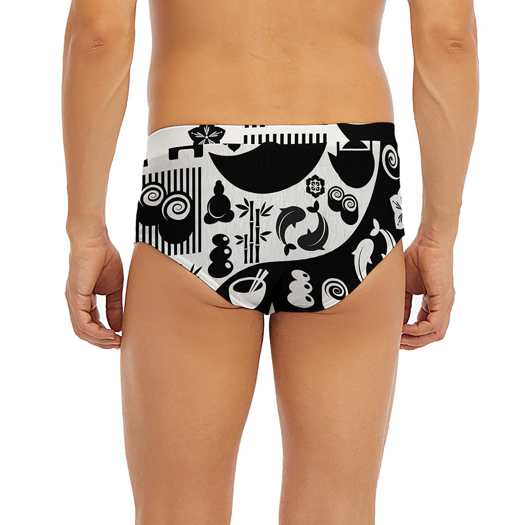 Black And White Japanese Yin Yang Print Men's Briefs