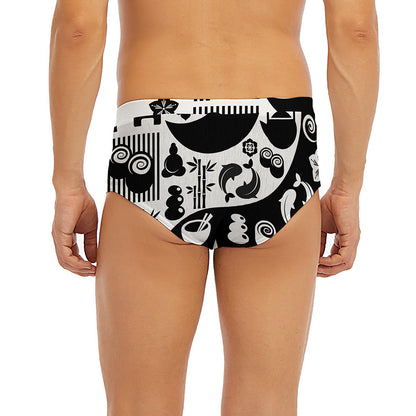 Black And White Japanese Yin Yang Print Men's Briefs