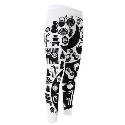 Black And White Japanese Yin Yang Print Men's Compression Pants