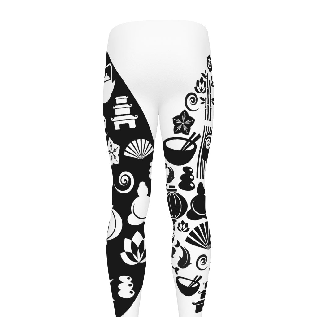 Black And White Japanese Yin Yang Print Men's leggings